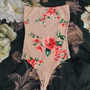 Fashion Nova Pink and Red Floral Bodysuit